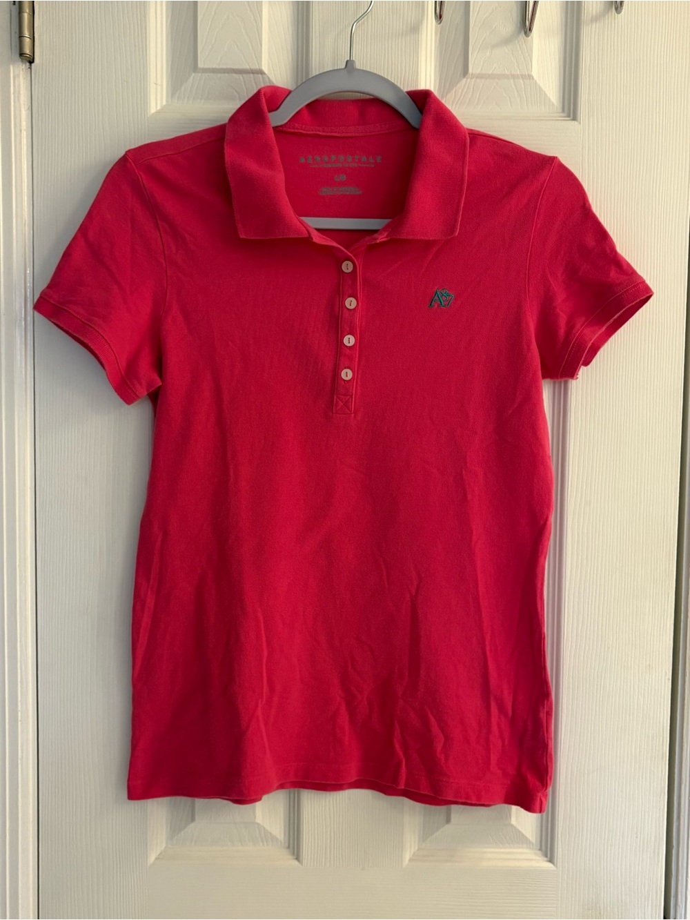 Aeropostale Women's Bright Pink Button-Down Polo